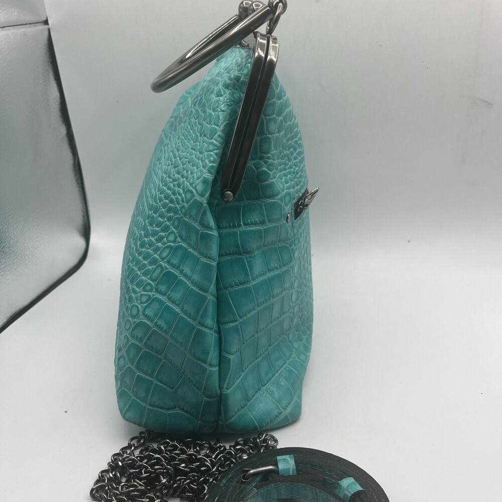 Patricia Nash NOVELlA Frame Bag Aqua Turquoise Croc Leather Kiss Lock Satchel - Picture 10 of 14